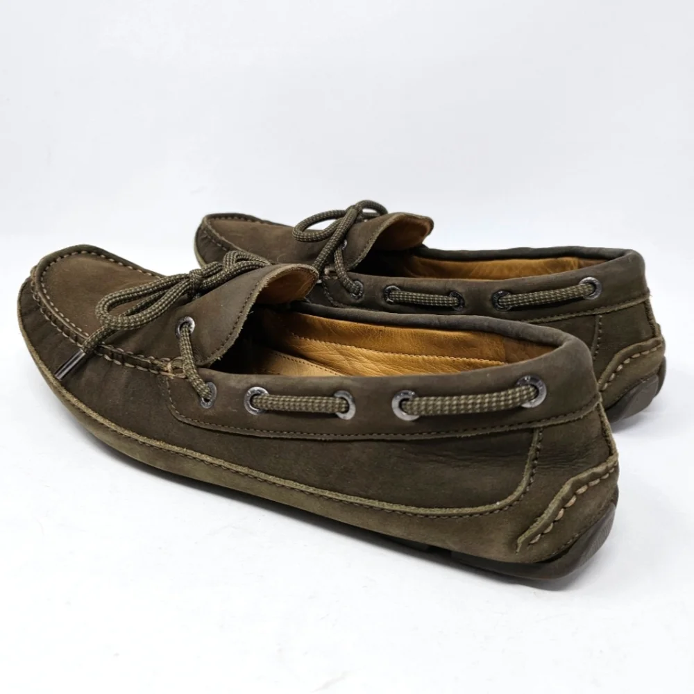 Bass Tuscany Mens Leather Driving Loafers Size 9 Dark Brown Olive‎ Nice Traction